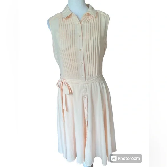 Nanette Lepore NEW Blush Pink sleeveless Pintuck pleated button down dress Sz 6 - Picture 2 of 12